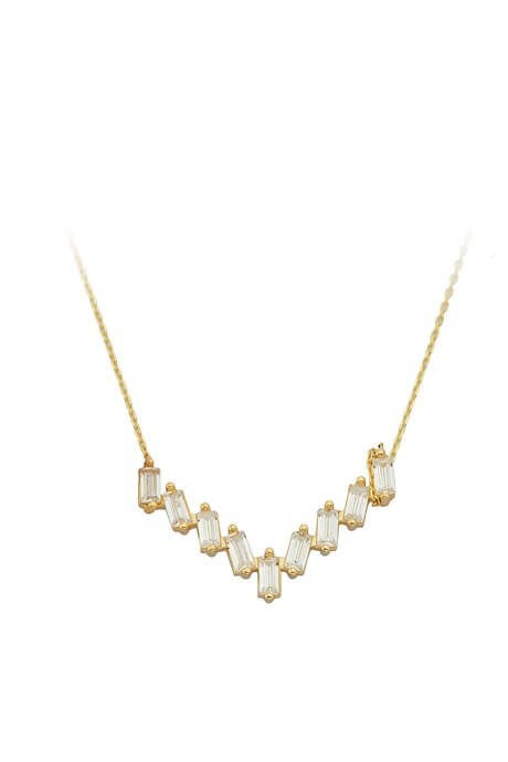 Solid Gold Baguette Gemstone Necklace | 14K (585) | 2.37 gr