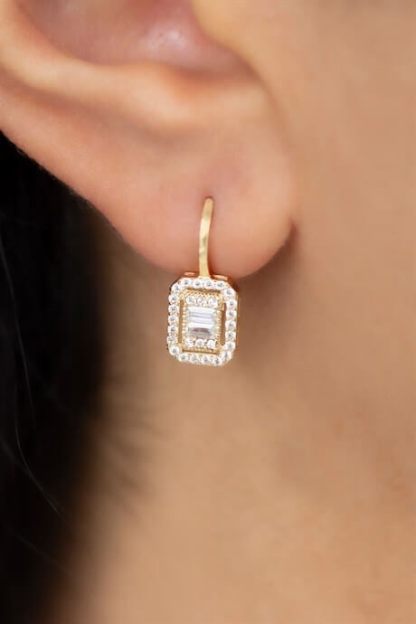 Boucle d'oreille en or massif avec pierres précieuses baguette | 14K (585) | 2,35 grammes