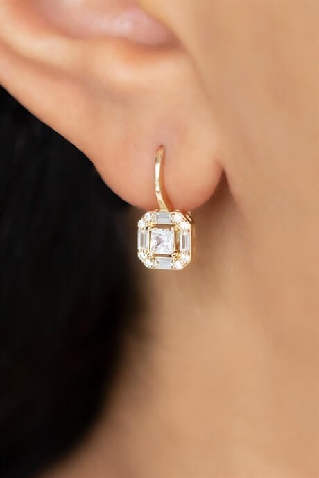 Boucle d'oreille en or massif avec pierres précieuses baguette | 14K (585) | 2,11 grammes