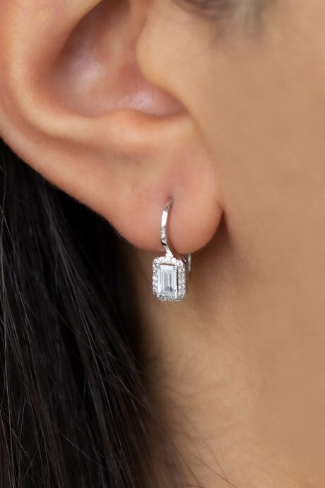 Boucle d'oreille en or massif avec pierres précieuses baguette | 14K (585) | 2,04 grammes