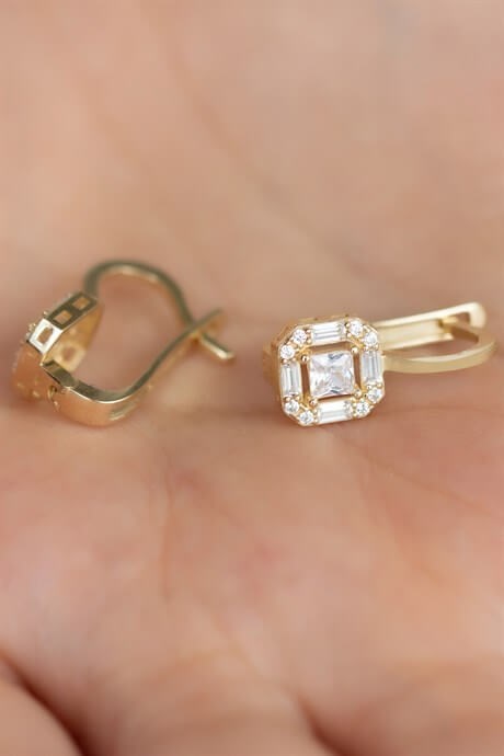 Solid Gold Baguette Gemstone Earring | 14K (585) | 2.11 gr