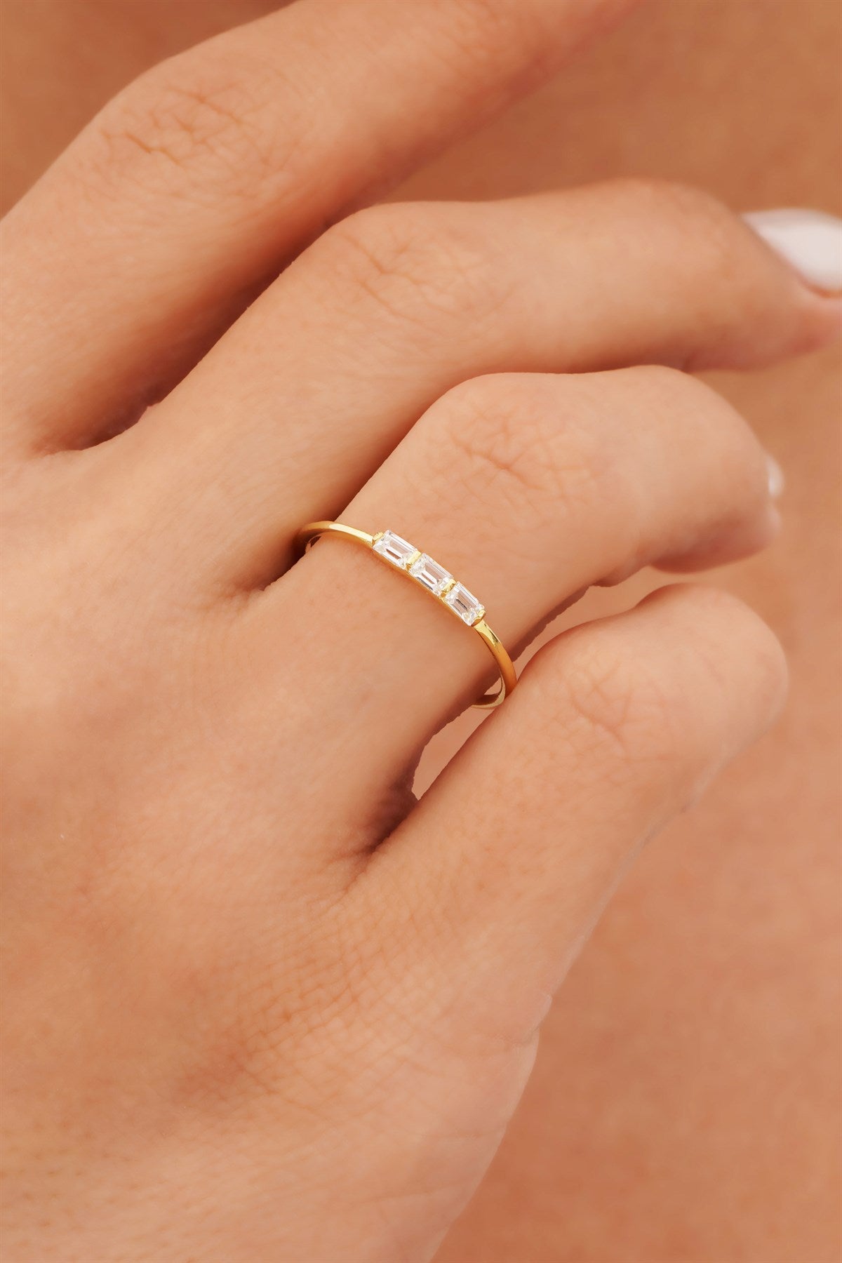 Solid Gold Baguette Gemstone Minimal Ring