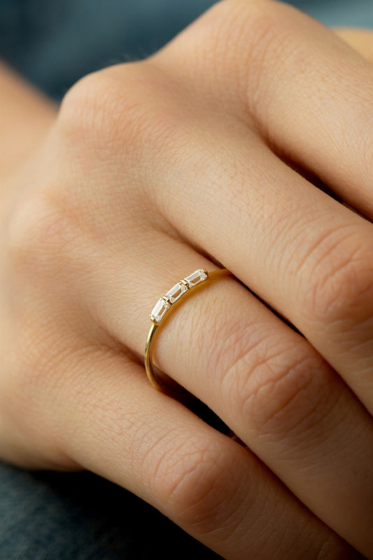 Solid Gold Baguette Gemstone Minimal Ring