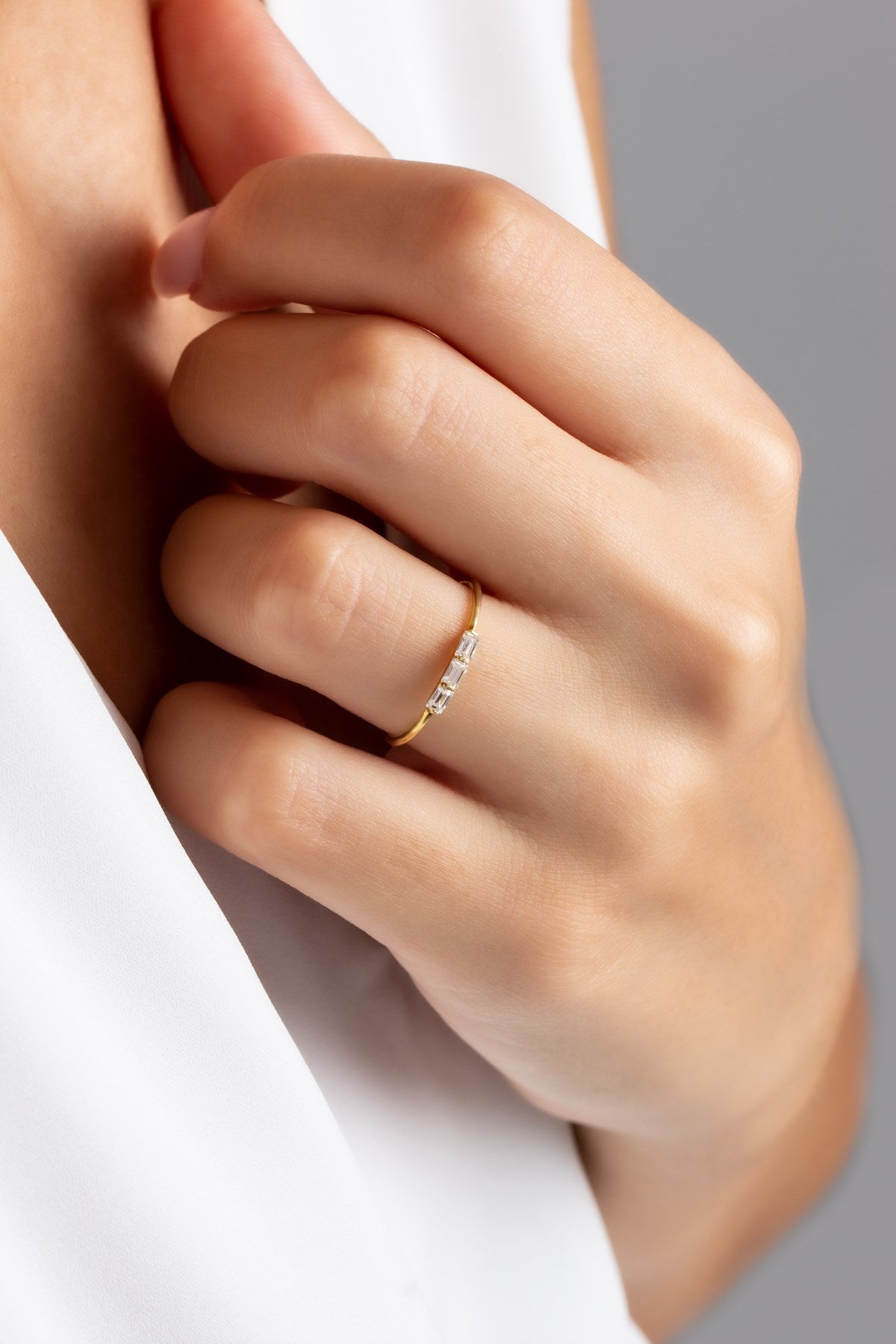 Solid Gold Baguette Gemstone Minimal Ring