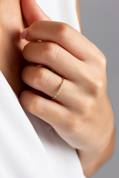 Solid Gold Baguette Gemstone Minimal Ring
