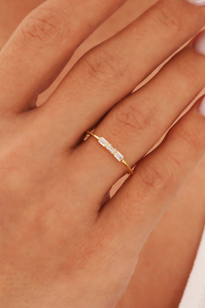 Solid Gold Baguette Gemstone Minimal Ring