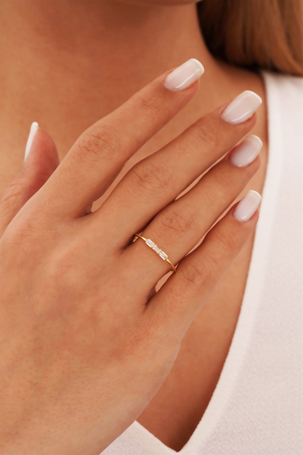 Solid Gold Baguette Gemstone Minimal Ring