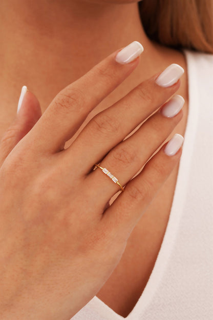 Solid Gold Baguette Gemstone Minimal Ring