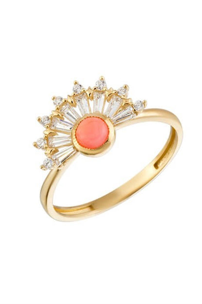 Solid Gold Baguette Gemstone Pink Gemstone Ring | 14K (585) | 1.49 gr