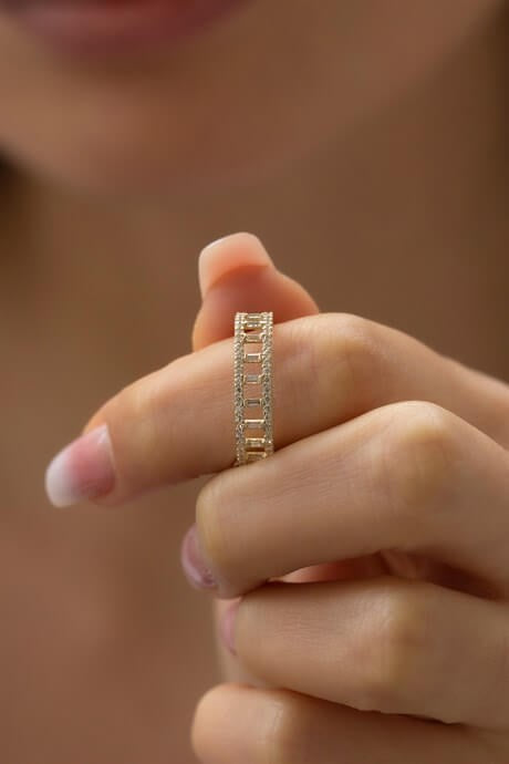 Solid Gold Baguette Gemstone Full Eternity Ring | 14K (585) | 1.90 gr