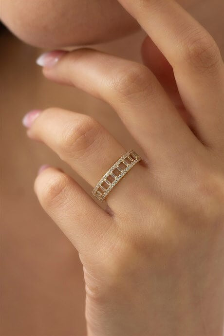 Bague d'éternité pleine de pierres précieuses baguette en or massif | 14K (585) | 1,90 gr