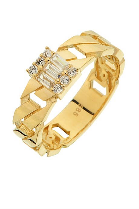 Anillo de oro macizo con diseño de piedras preciosas baguette | 14K (585) | 2,95 gramos