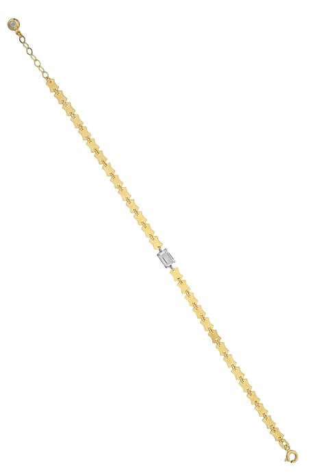 Solid Gold Baguette Gemstone Design Bracelet | 14K (585) | 2.91 gr