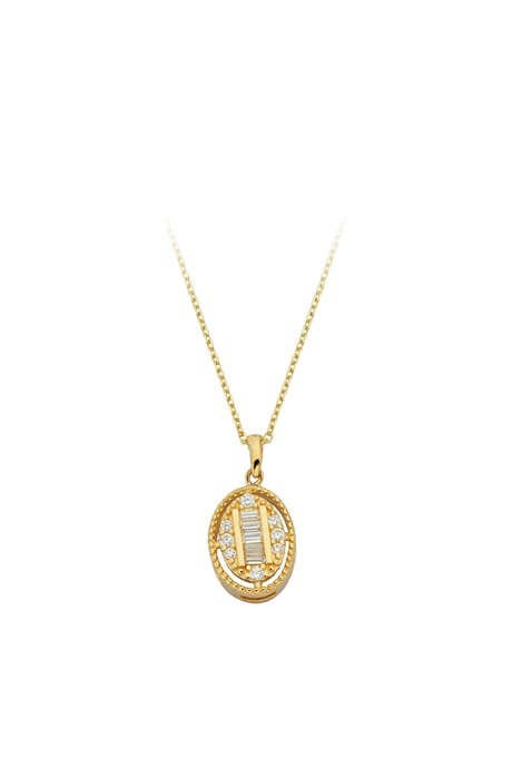 Solid Gold Baguette Gemstone Design Necklace | 14K (585) | 1.90 gr