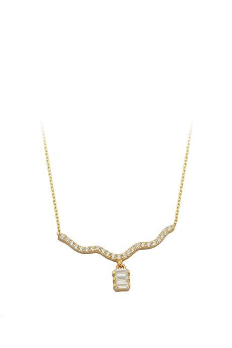Solid Gold Baguette Gemstone Design Necklace | 14K (585) | 2.05 gr