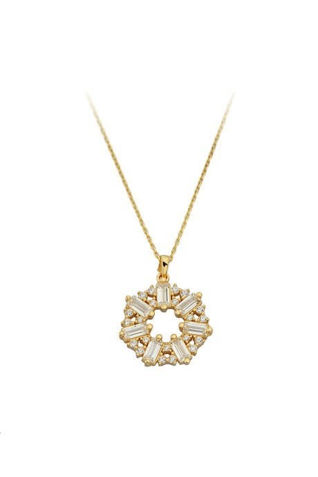 Solid Gold Baguette Gemstone Design Necklace | 14K (585) | 2.74 gr