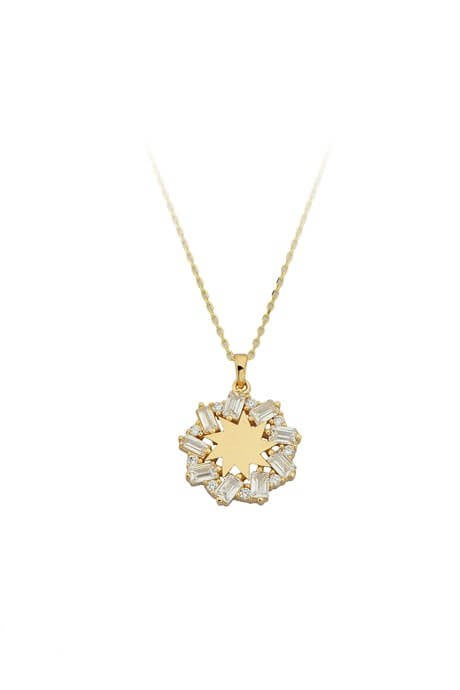 Solid Gold Baguette Gemstone Design Necklace | 14K (585) | 2.48 gr
