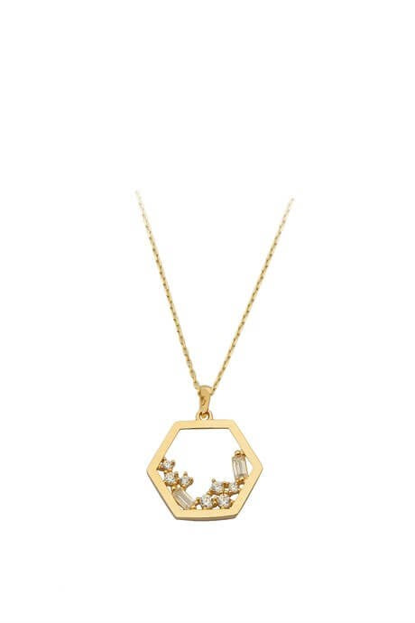 Collier de conception de pierres précieuses baguette en or massif | 14K (585) | 2,16 grammes