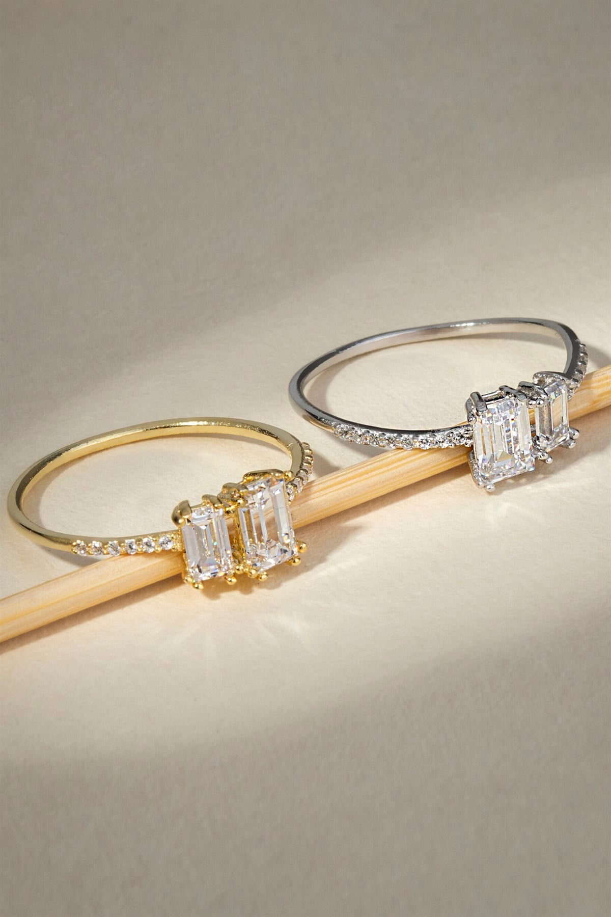 Solid Gold Baguette Gemstone Design Ring