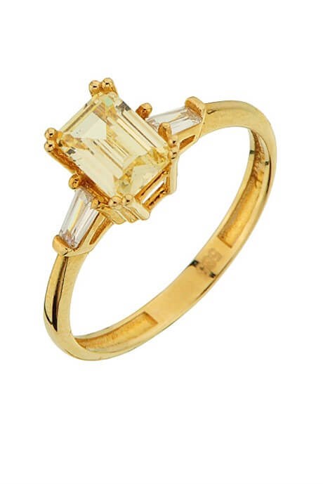 Solid Gold Baguette Gemstone Design Ring | 14K (585) | 2.19 gr