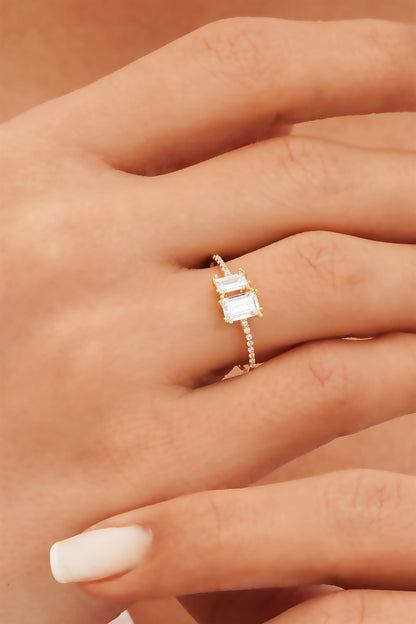 Solid Gold Baguette Gemstone Design Ring