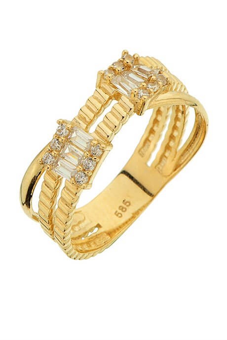 Solid Gold Baguette Gemstone Design Ring | 14K (585) | 2.48 gr