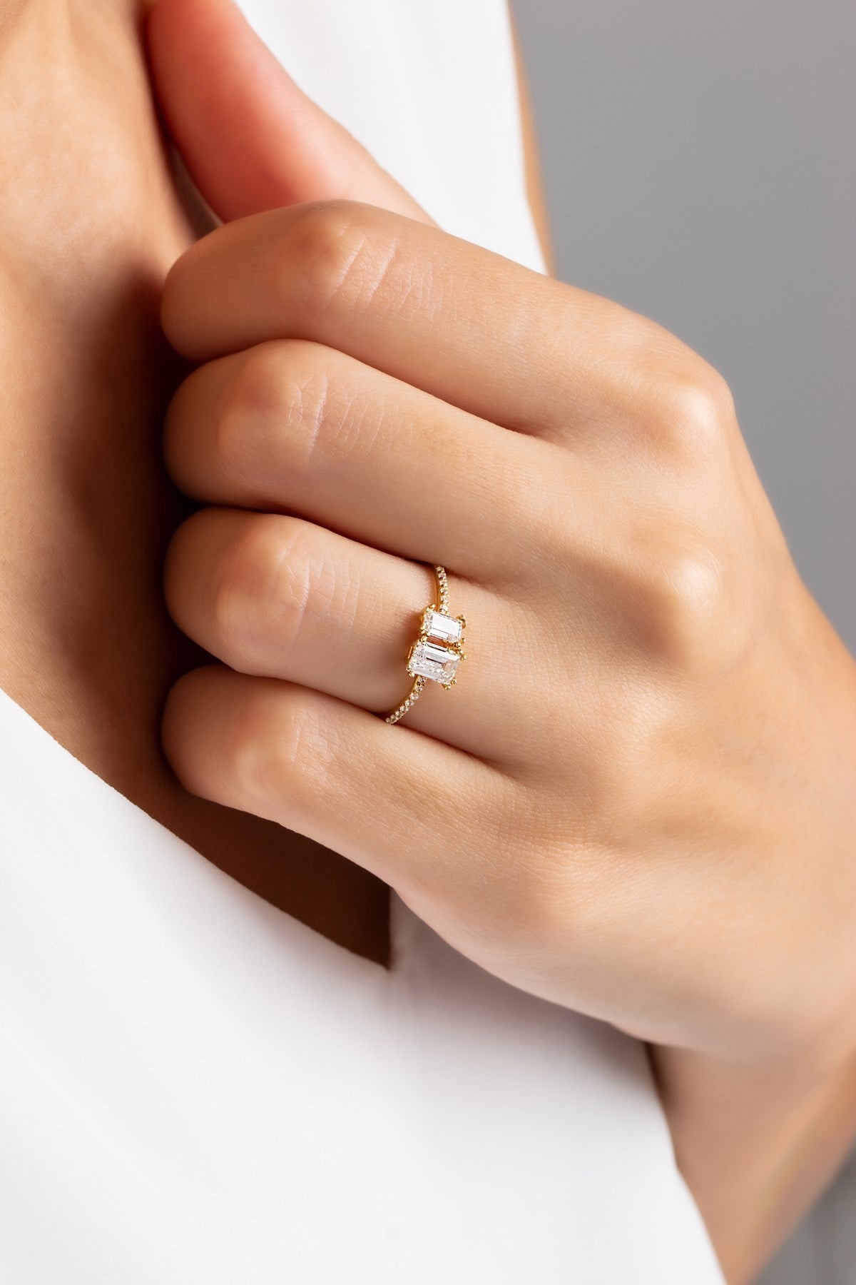 Solid Gold Baguette Gemstone Design Ring