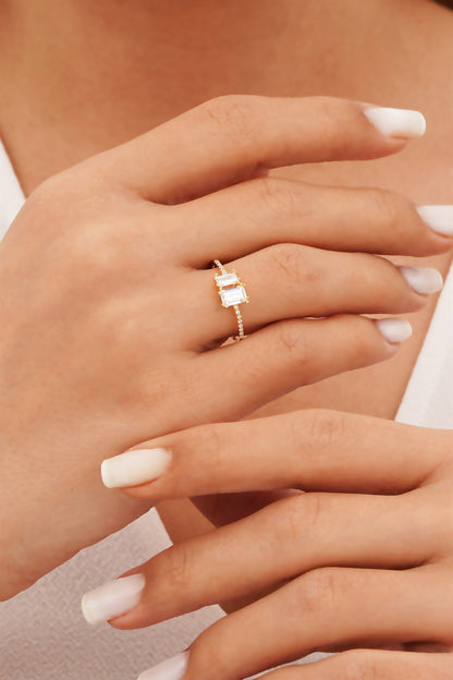 Solid Gold Baguette Gemstone Design Ring