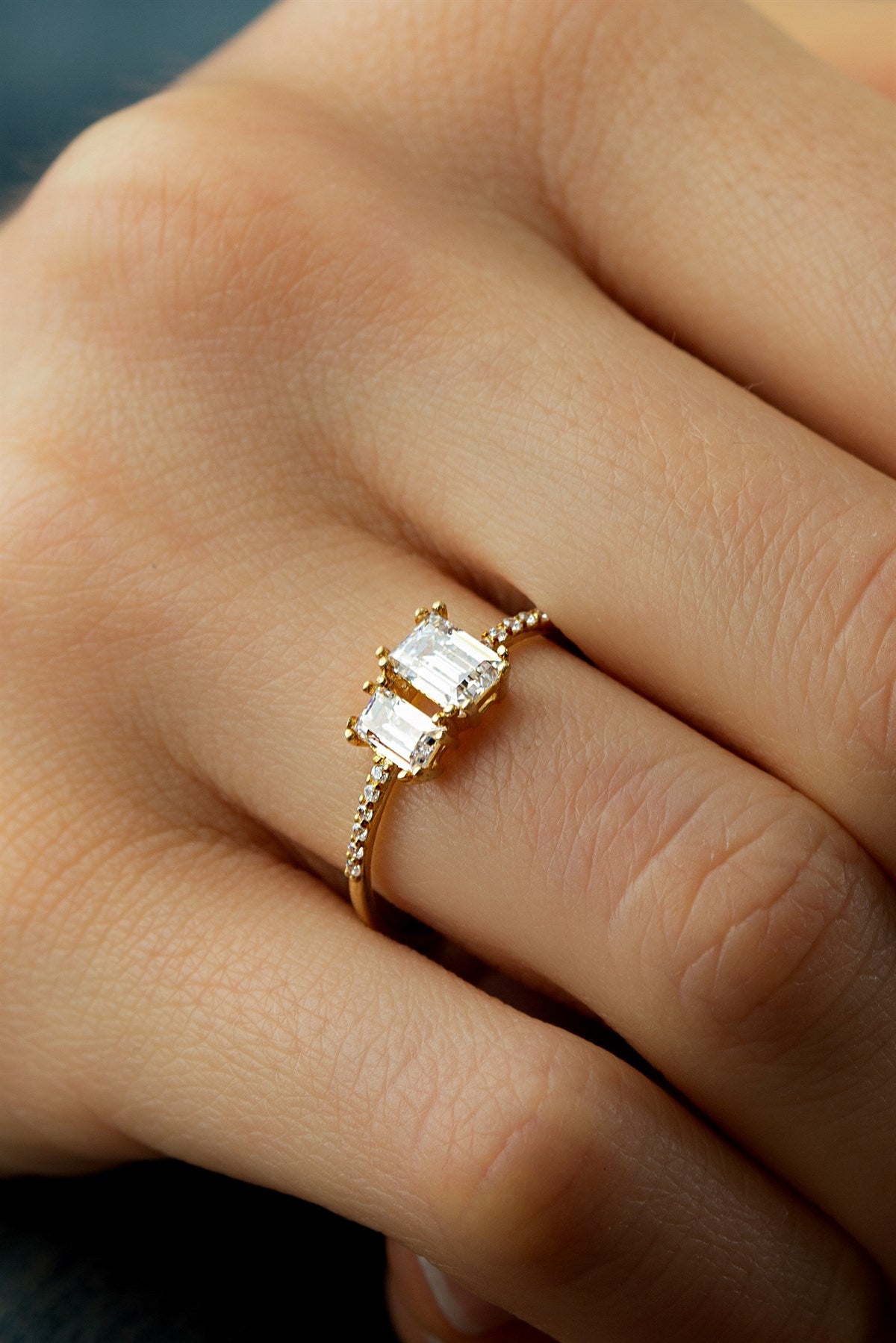 Solid Gold Baguette Gemstone Design Ring