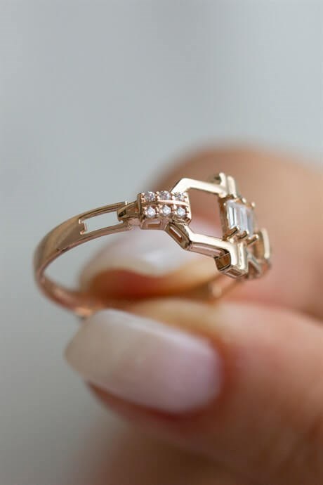 Solid Gold Baguette Gemstone Design Ring | 14K (585) | 1.56 gr