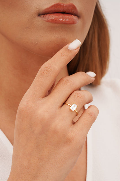 Solid Gold Baguette Gemstone Solitaire Ring