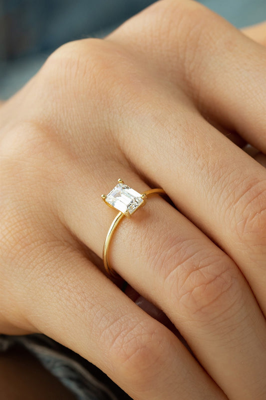 Solid Gold Baguette Gemstone Solitaire Ring