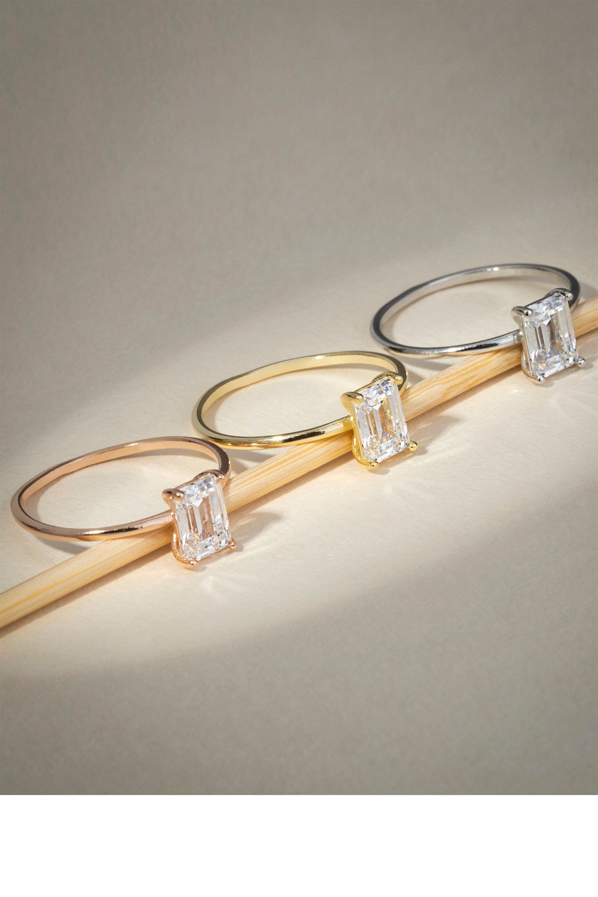 Solid Gold Baguette Gemstone Solitaire Ring