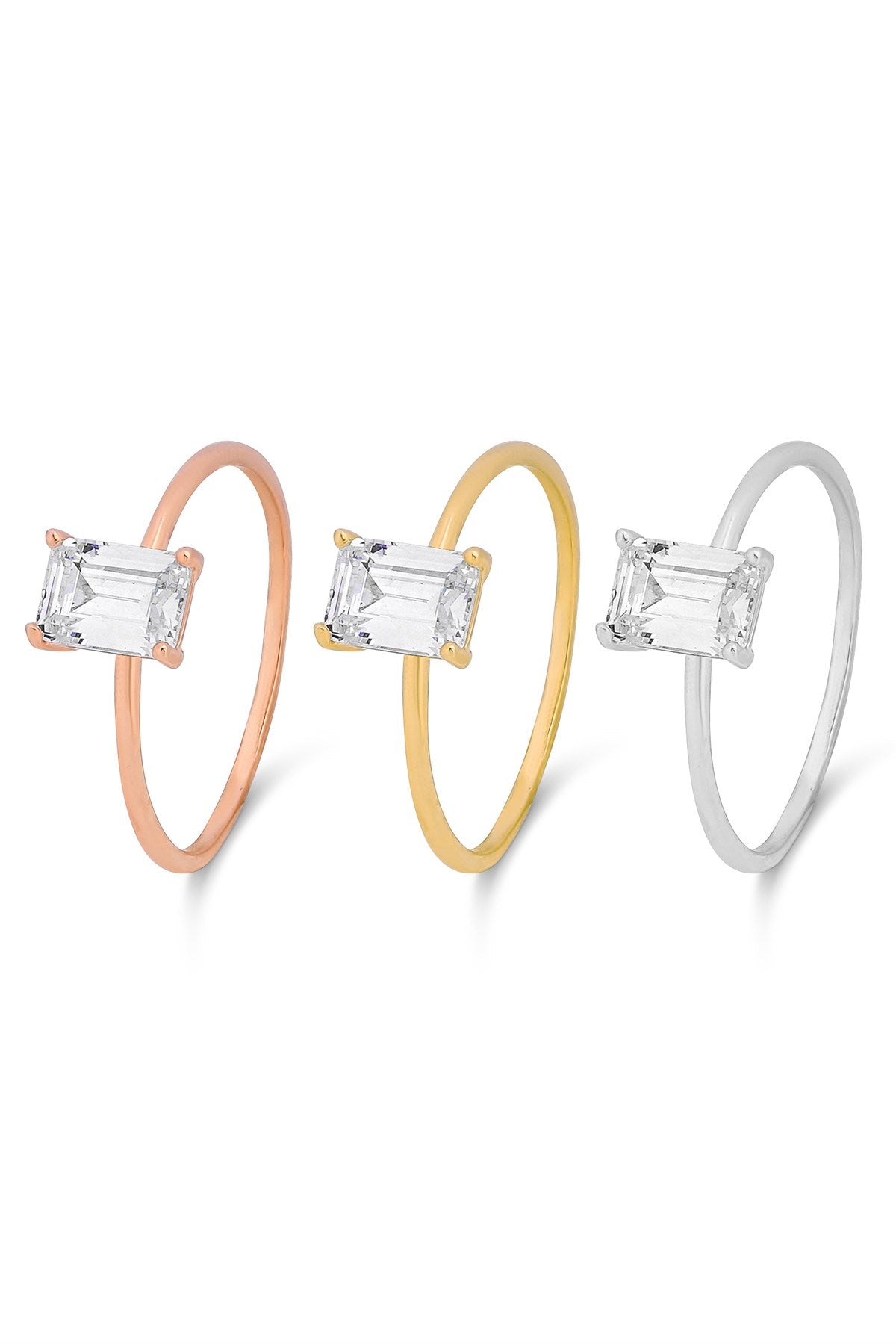 Solid Gold Baguette Gemstone Solitaire Ring