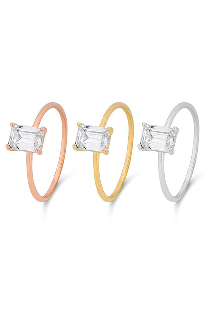 Solid Gold Baguette Gemstone Solitaire Ring