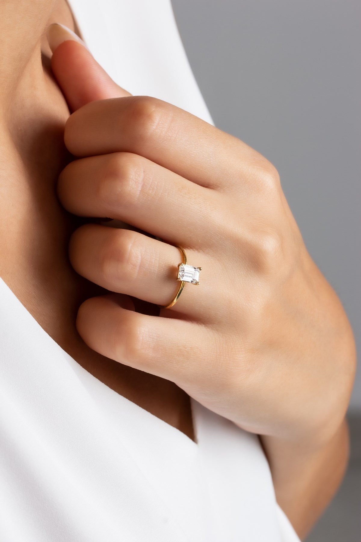 Solid Gold Baguette Gemstone Solitaire Ring