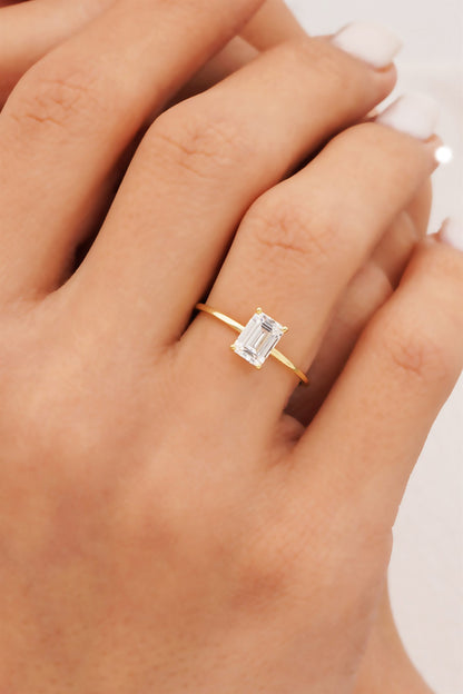 Solid Gold Baguette Gemstone Solitaire Ring
