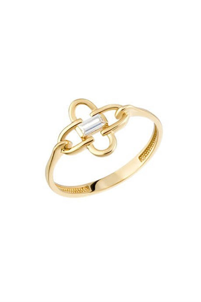 Solid Gold Baguette Gemstone Clover Ring | 14K (585) | 1.28 gr