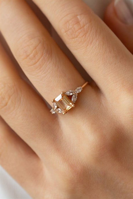 Bague en or massif avec pierres précieuses baguette | 14K (585) | 2,24 grammes