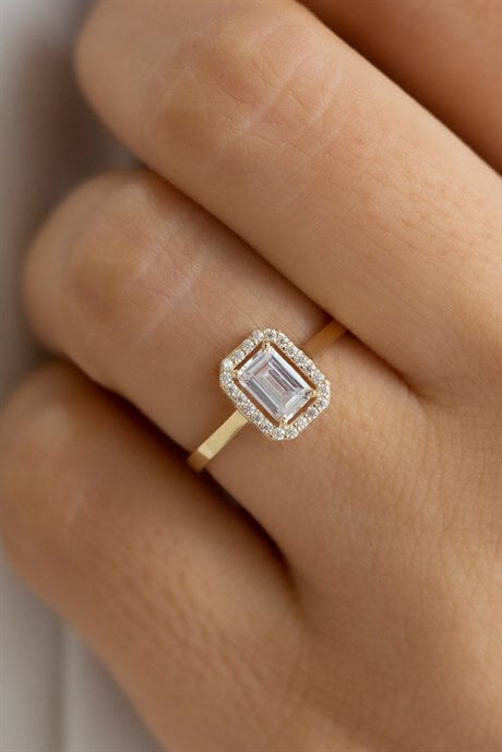 Bague en or massif avec pierres précieuses baguette | 14K (585) | 1,64 g