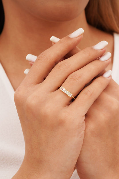 Solid Gold Baguette Gemstone Ring
