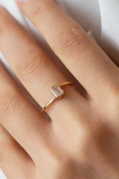 Bague en or massif avec pierres précieuses baguette | 14K (585) | 1,60 gr