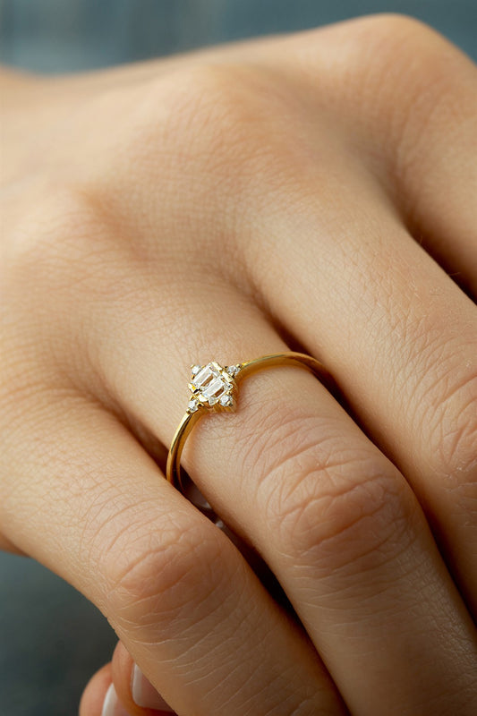 Solid Gold Baguette Gemstone Ring