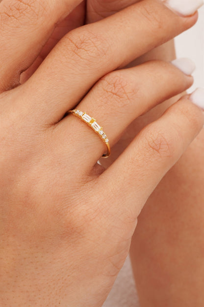 Solid Gold Baguette Gemstone Ring