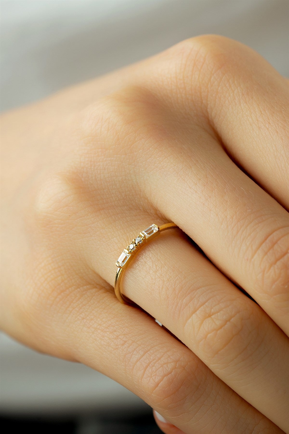 Solid Gold Baguette Gemstone Ring