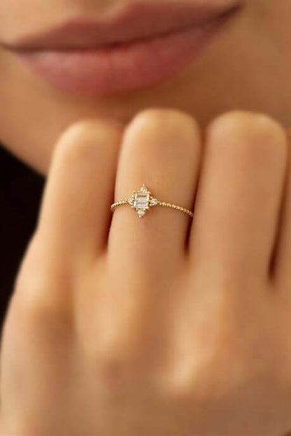 Bague en or massif avec pierres précieuses baguette | 14K (585) | 1,38 g