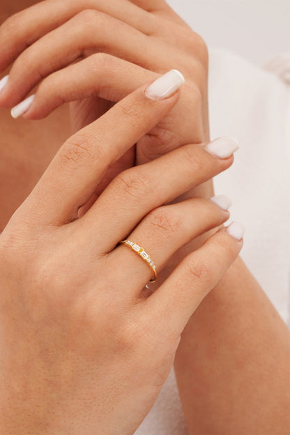 Solid Gold Baguette Gemstone Ring
