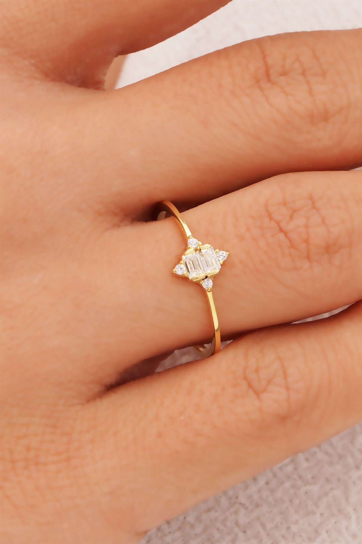 Solid Gold Baguette Gemstone Ring