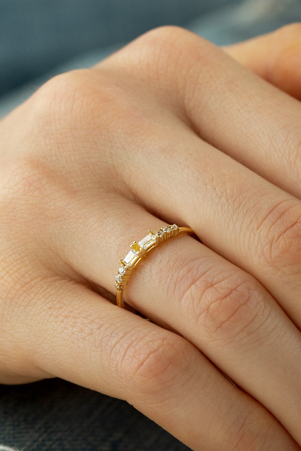 Solid Gold Baguette Gemstone Ring