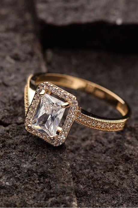 Solid Gold Baguette Gemstone Ring | 14K (585) | 2.75 gr